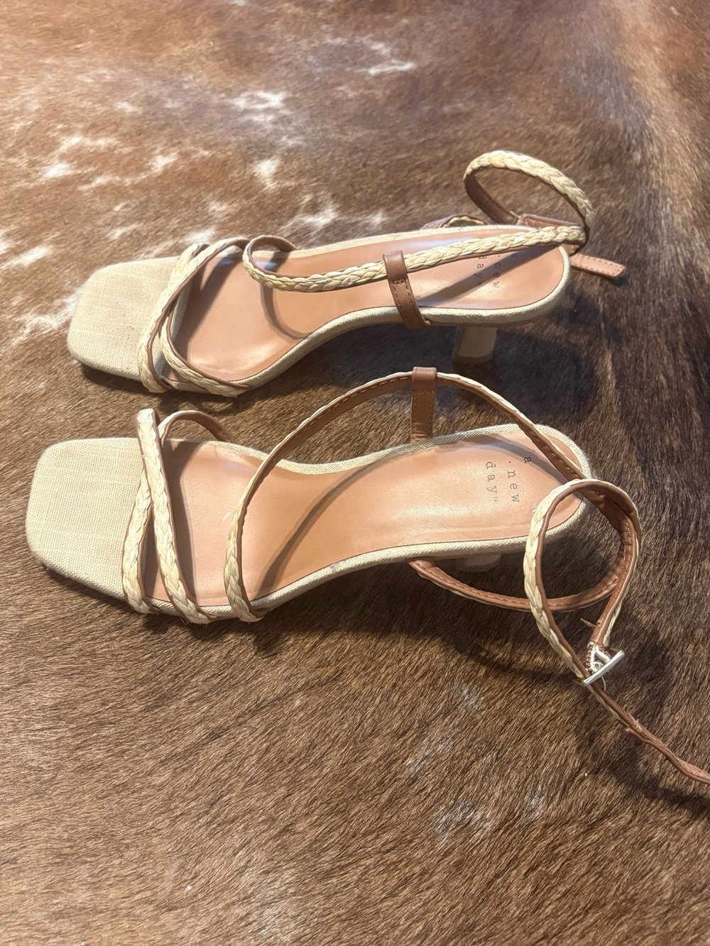 Target Tan Braided-Strap Mid Heel Sandals
